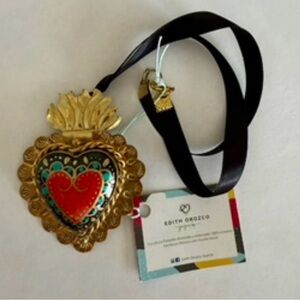 Hand painted Gold-Tone Red Heart Pendant Necklace